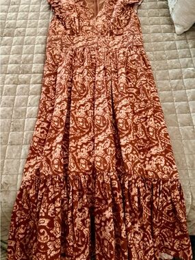Anthropologie Rust and Cream Paisley Maxi Dress